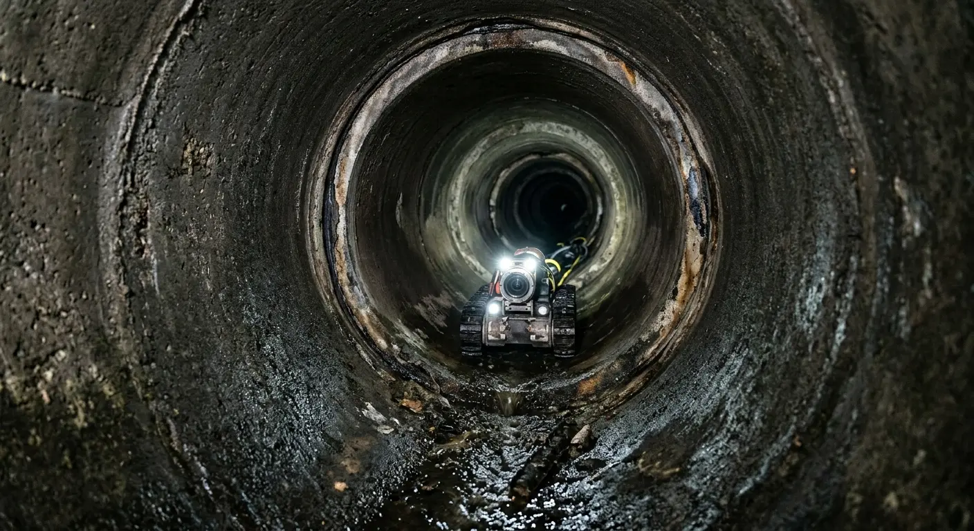 Robotic sewer camera inspecting pipe interior for Drain Snake Service in Bellview